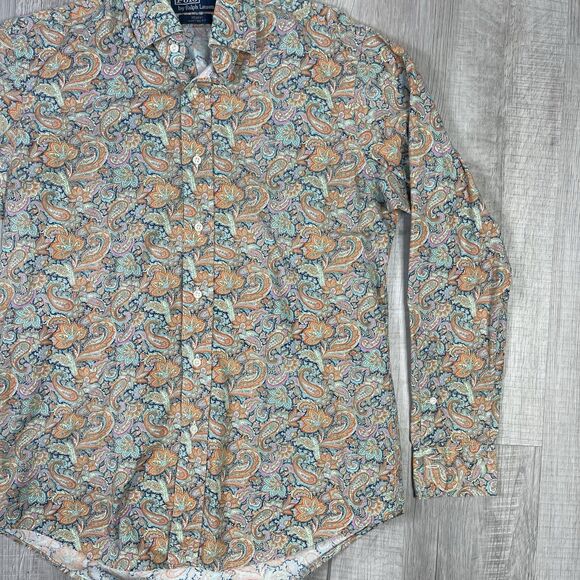 Vintage 90s Polo Ralph Lauren Floral Paisley Button Up Shirt Size Medium Blue X - Picture 3 of 8